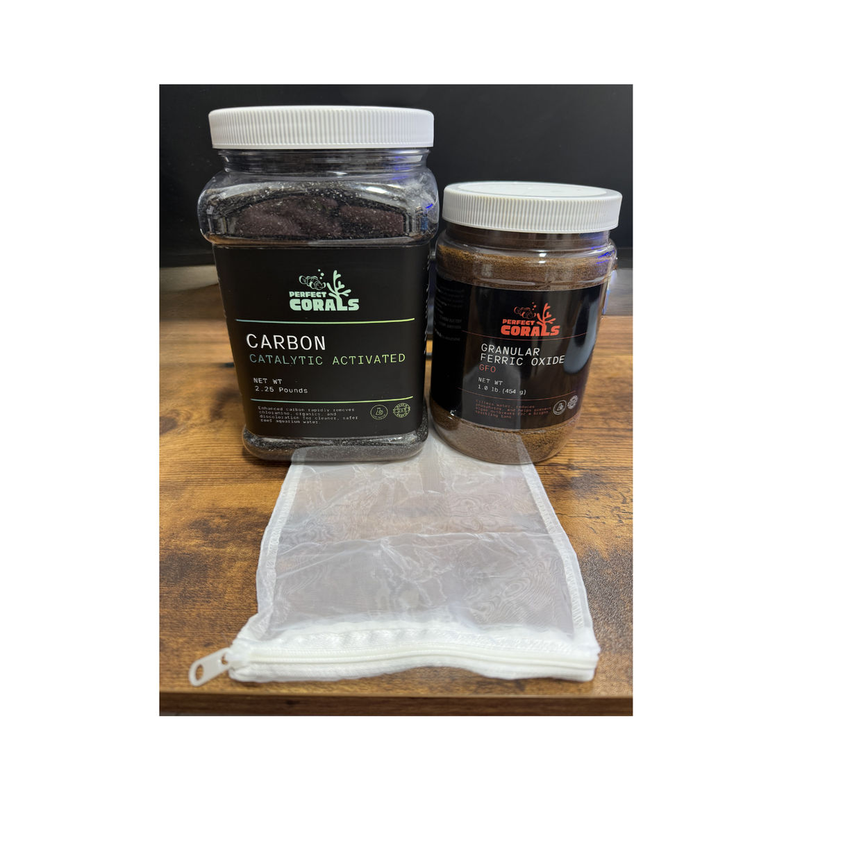 GFO (1.25 lbs), Catalytic Activated Carbon (2.25 lbs), and Mesh bags Kit